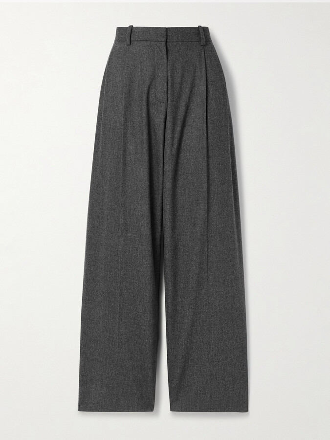 KHAITE - August Pleated Wool Straight-leg Pants - Gray