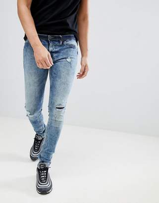 Blend flurry knee rip muscle fit jeans in bleach wash