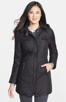 Thumbnail for your product : Steve Madden Faux Leather Trim Quilted Walking Coat with Removable Hood