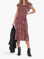 Thumbnail for your product : Jolie Moi Leaf Print Ruffle Midi Dress, Red