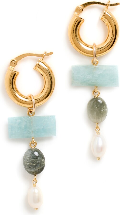 Chan Luu Aquamarine Mix Linear Drop Huggie Earrings