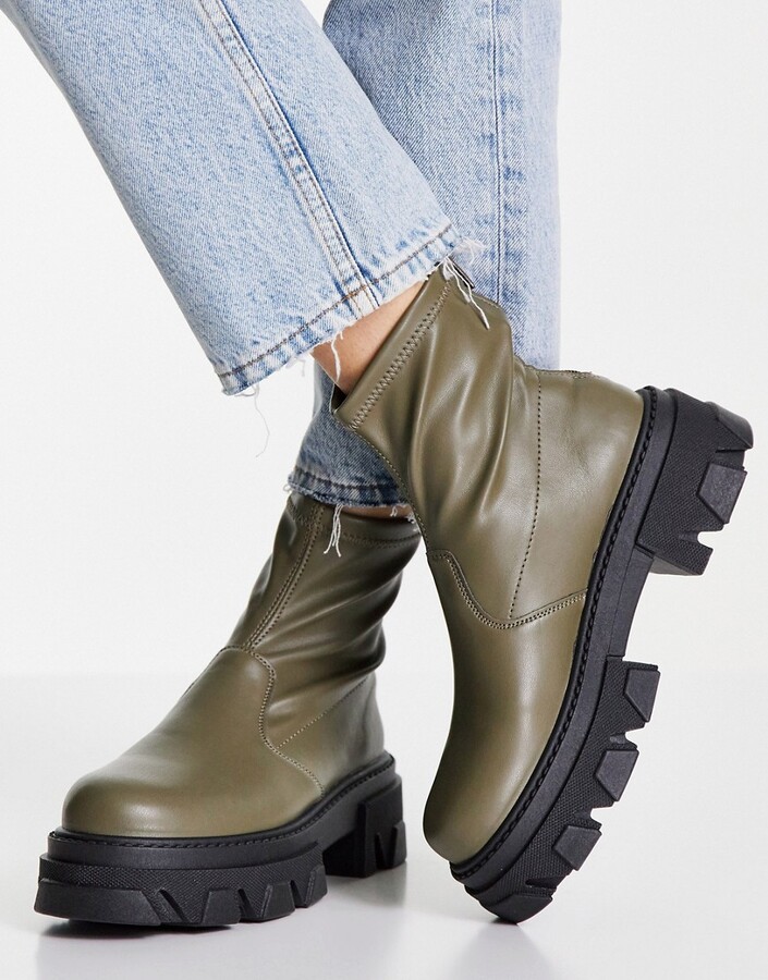 Topshop Kendall stretch boot in khaki - ShopStyle