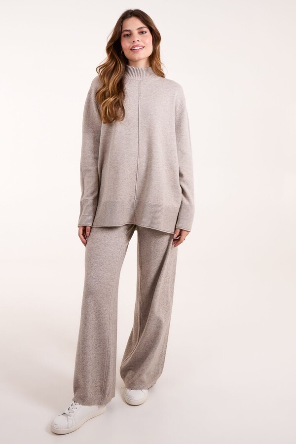 Blue Vanilla Wide Leg Knit Trouser Jumper Set Brown ShopStyle