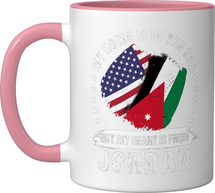 Jordanian American Flag Jordanian Roots USA American Patriot Jordan Flag American Jordanian Roots Ceramic Mug, Pink/White