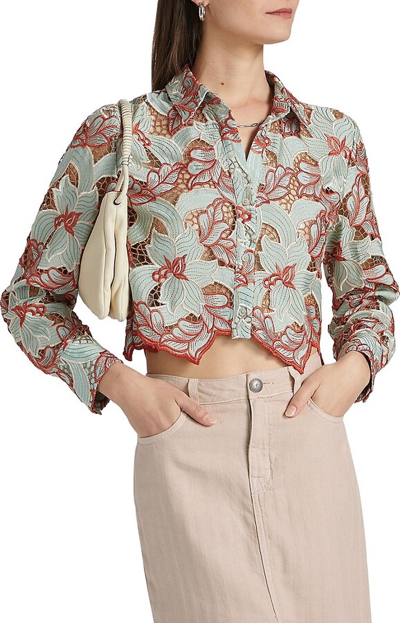 L'Agence Akemi Embroidered Cropped Shirt