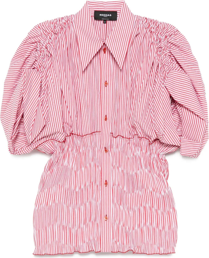 Rochas Puffed-Sleeve Striped Shirt