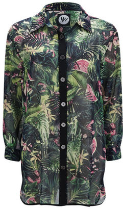 We Are Handsome Women's Jungle Fever Silk Button Up Blue