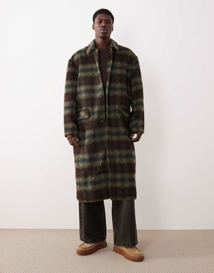 ASOS DESIGN wool look oversized coat in brown plaid