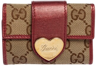 Gucci Beige/Metallic GG Canvas and Leather Heart 6 Key Holder Case