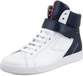 Thumbnail for your product : Prada Avenue Bicolor Leather High-Top Sneaker, White/Blue