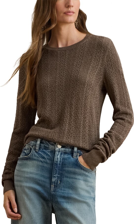 Pointelle Stitch Cotton Blend Sweater