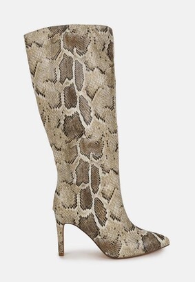 Missguided Beige Snake Print Tubular Calf Stiletto Boots - ShopStyle