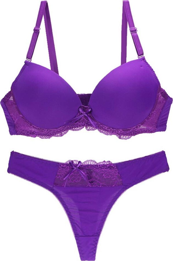 Sbreety Swbreety Women Lace Push Up Bras and Panty Set Plus Size Underwire Padded Bras Purple