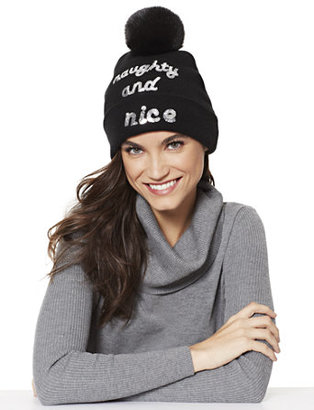 New York and Company Sequin "Naughty & Nice" Hat