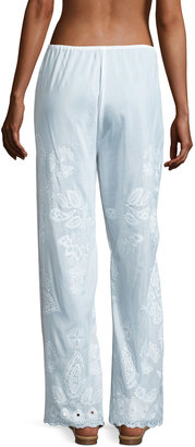 Seafolly Embroidered Cotton-Silk Coverup Pants, White
