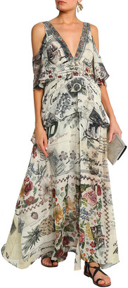 Camilla Cold-shoulder Crystal-embellished Printed Silk Crepe De Chine Maxi Dress