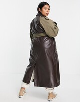 Thumbnail for your product : ASOS Curve ASOS DESIGN Curve faux leather spliced trench in brown