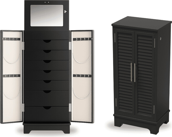 Hives and Honey Hives & Honey Port Elegant Charcoal Jewelry Armoire: Freestanding, Lockable Wooden Cabinet for Women
