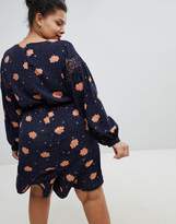 Thumbnail for your product : Glamorous Curve Long Sleeve Playsuit With Lace Inserts In Dark Floral