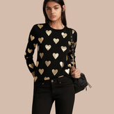 Burberry Crew Neck Heart Print Merino Wool Sweater