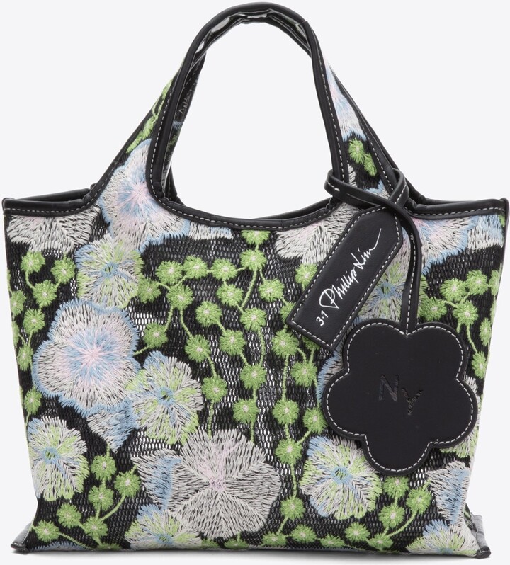 Floral Embroidery Mini Market Tote in BLK MULTI