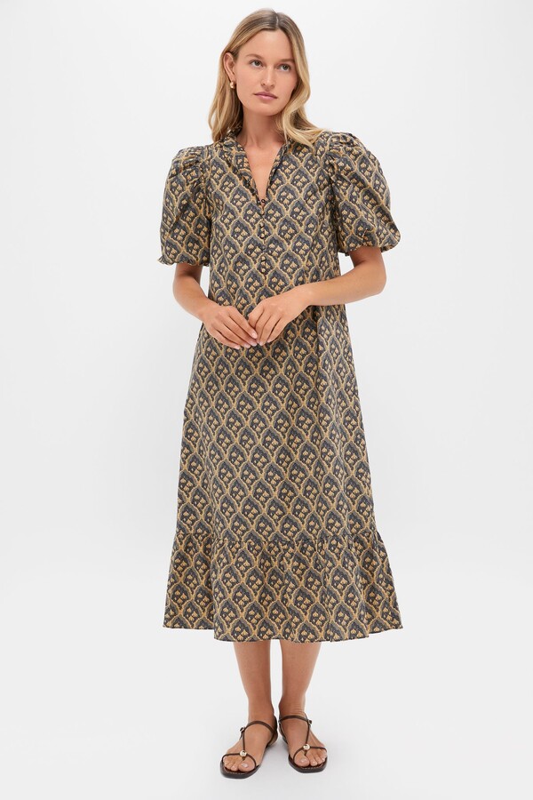 Hyacinth House Navy & Tan Floral Mimi Midi Dress