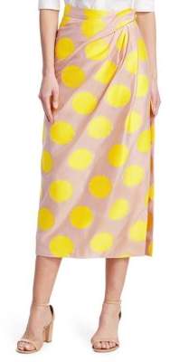 Carolina Herrera Mock Wrap Polka Dot Midi Skirt