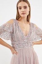 Thumbnail for your product : Cold Shoulder Scattered Embellished Maxi Dress