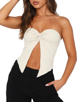 MISSACTIVER Women's Y2K Sexy Twist Front Tube Top Strapless Sleeveless  Solid Cut-Out Midriff Crop Tops Tank Top - ShopStyle