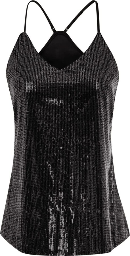 HUFFA Sparkly Tops for Women UK Summer Sleeveless Tank Tops