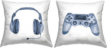 Stupell Industries Blue Gaming Accessories 2 Piece Outdoor Printed Pillow Set by Sharon Kuplack
