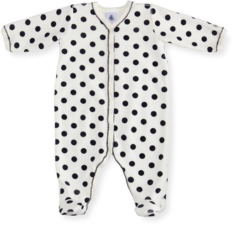 Petit Bateau Velour Polka-Dot Front Snap Footie Pajamas, Size 1-9 Months