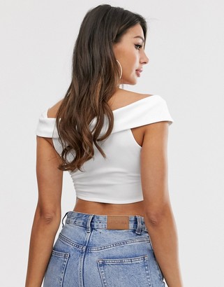 ASOS DESIGN off shoulder crop with hook and eye detail in white
