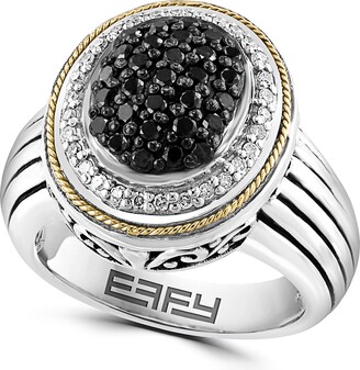 Effy 18K Gold & Sterling Silver Black Diamond & White Diamond Ring - 0.61 ctw. - Size 7