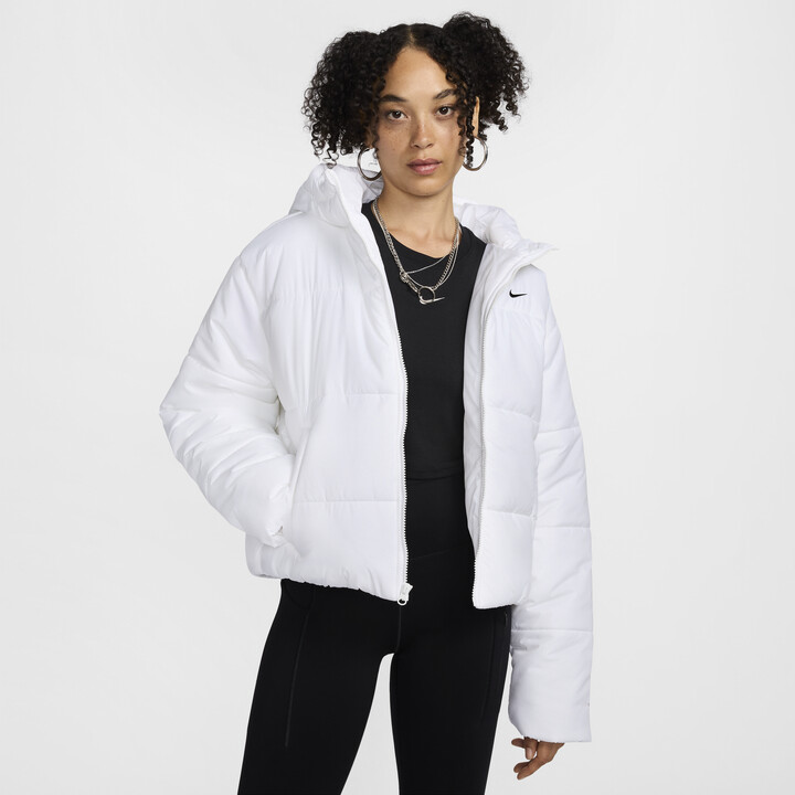 Nike Women's Sportswear Classic Puffer Therma-FIT Loose Hooded Jacket in White | FZ5899-100