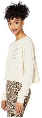 RVCA Text Long Sleeve Boyfriend T-Shirt (Oatmeal) Women's Clothing