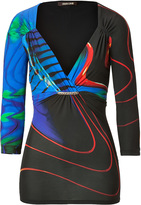 Thumbnail for your product : Roberto Cavalli Caviar/Blue-Multi Graphic Print Top with Brooch Gr. 34