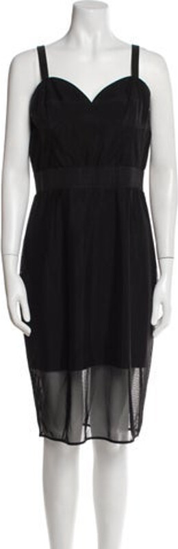Milly Slip Dress Black Grosgrain & Mesh Accents Sleeveless with Square Neckline Exposed Zip Closure at Back Designer