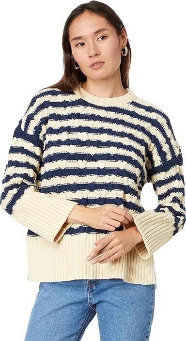 Madewell Cable-Knit Oversized Sweater in Stripe (Ecru Stripe) Women's  Clothing - ShopStyle