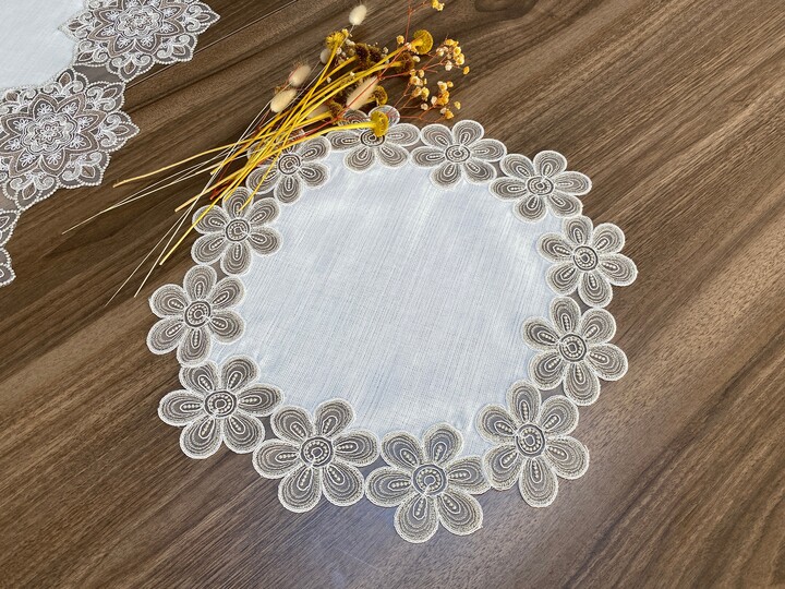 Cream French Lace Table Doily, Vintage Style Placemats For Wedding Table, Home Decor, Bridal Lace, French, Lc153