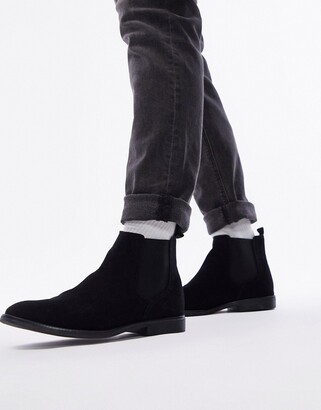 Topman black faux suede pull on boot - ShopStyle