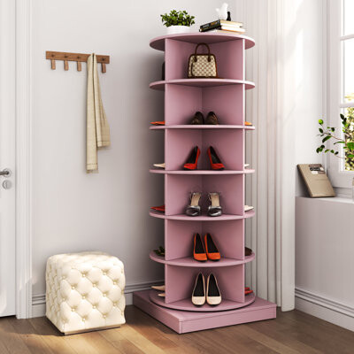Ebern Designs 360 Rotating Shoe Cabinet Pink 6 Layers Fits 24 Pairs Improves Home Organization And Style Pink 6-layer Workstation - Save Space Work Areas Accom