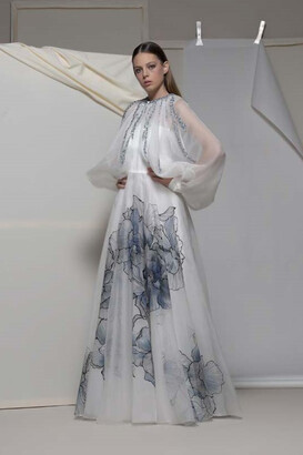 Isabel Sanchis Aldeno Long Sleeve Floral Gown