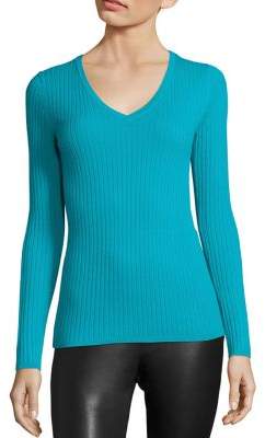 Saks Fifth Avenue COLLECTION Long Sleeve Ribbed V-Neck Sweater