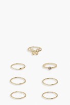 Thumbnail for your product : boohoo Gold Butterfly Mixed 6 Pack Ring Set