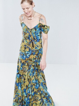 Raey Uv Floral Print Draped-sleeve Silk Dress