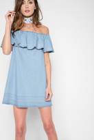 Thumbnail for your product : 7 For All Mankind Off The Shoulder Denim Dress In Cool Wave Blue