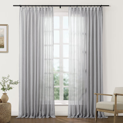 TWOPAGES Sheer Curtains Faux Linen Pinch Pleat Curtains, Set of 2