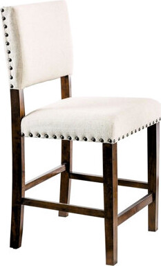 Hokku Designs 2Pc Counter Height Dining Chairs, Industrial Chic, Solid Wood, Fabric Upholstery With Padded Linen Cushion And Distinctive Nailhead Trim For Room Of 2