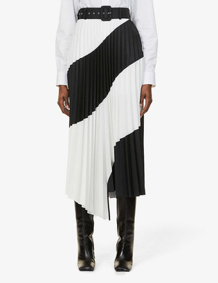 Off-White Striped brand-print plisse midi skirt